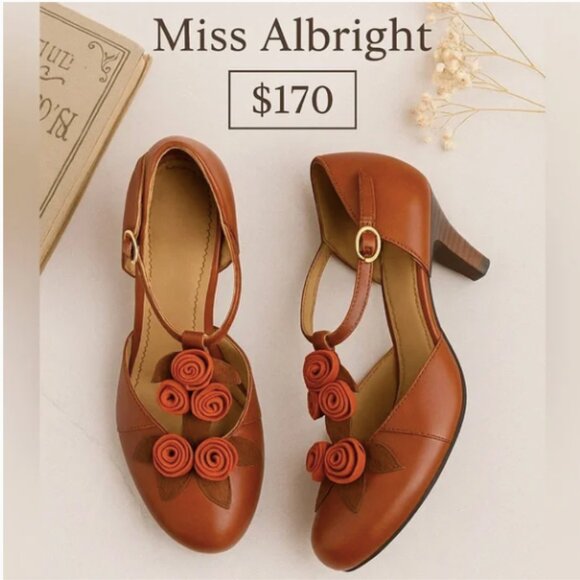 Anthropologie Miss Albright Bouquet of Roses Leather Heels Women's Size 6.5 - Picture 13 of 14